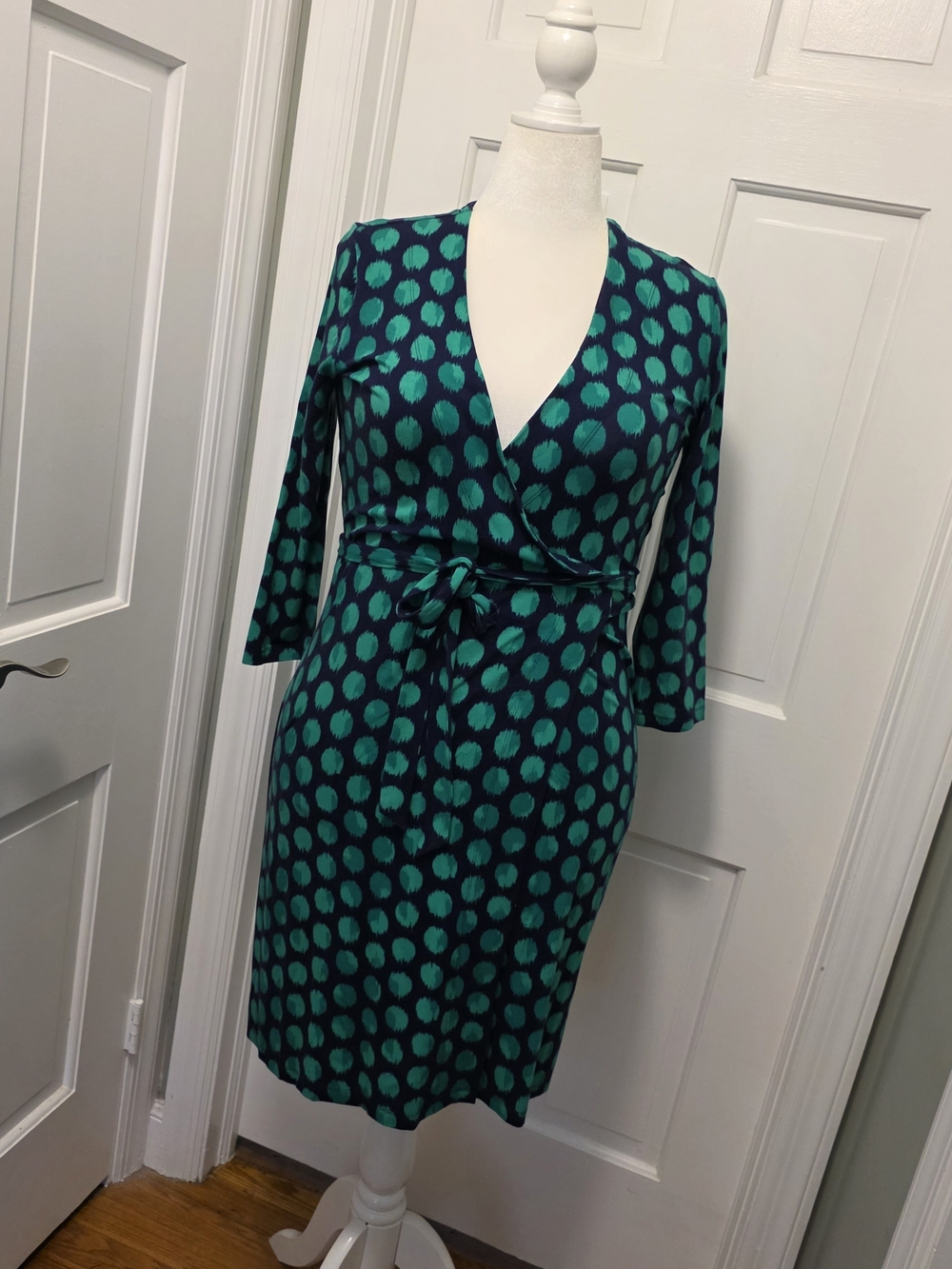 GAP Teal and Navy Polka Dot Wrap Dress